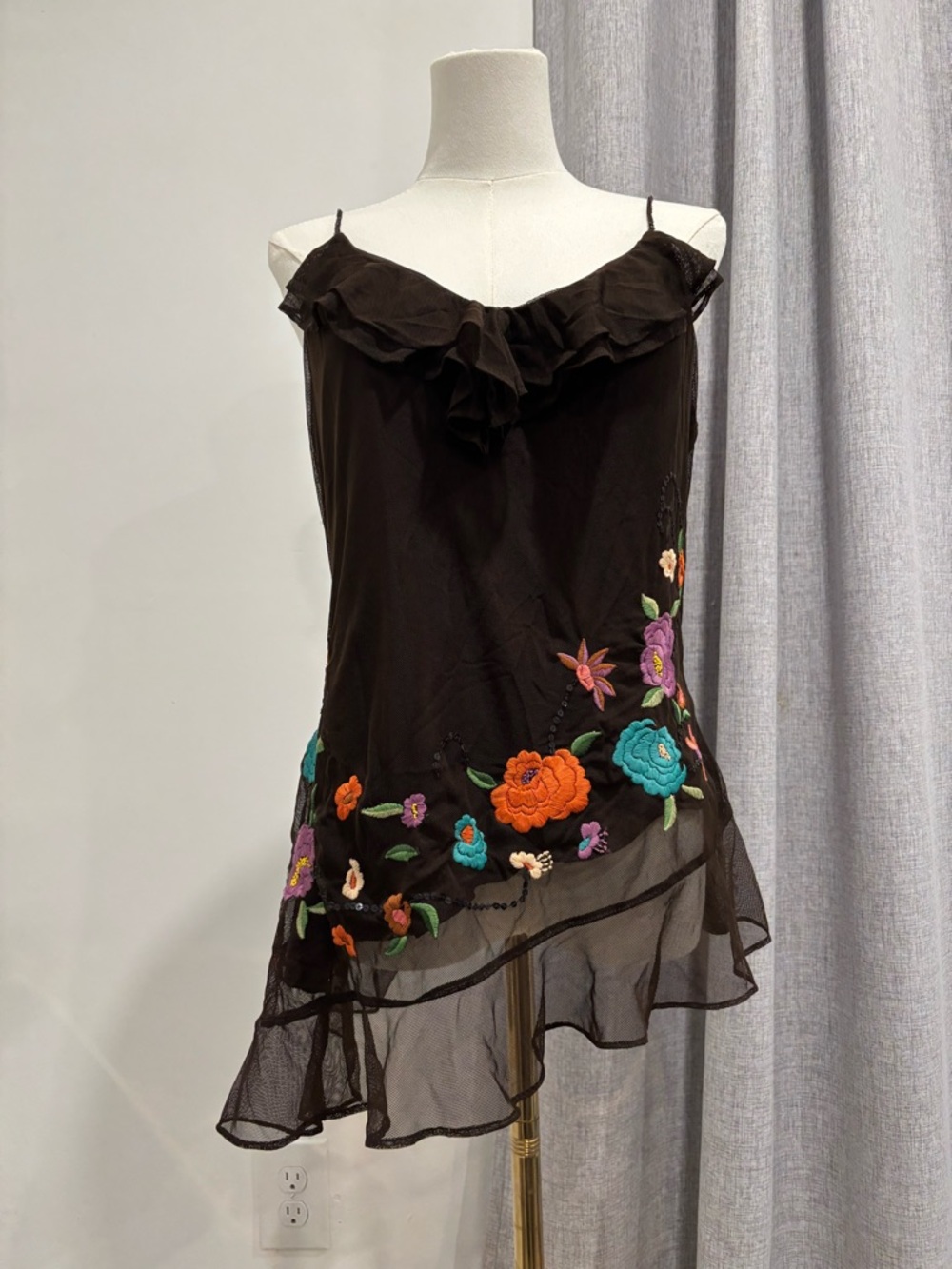 Vintage Ice Asymmetrical Y2K Floral Embroidered Fairy Tank Top